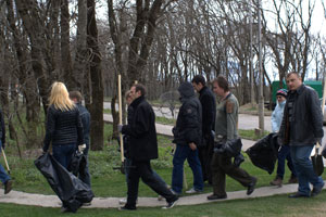 Volunteer clean-up. Cleaning up the near-by forest territory